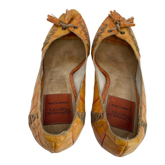 Goffredo Fantini Women Orange Leather Croc Print Peep Toe Tasseled Heel Pump 37 - Picture 7 of 9